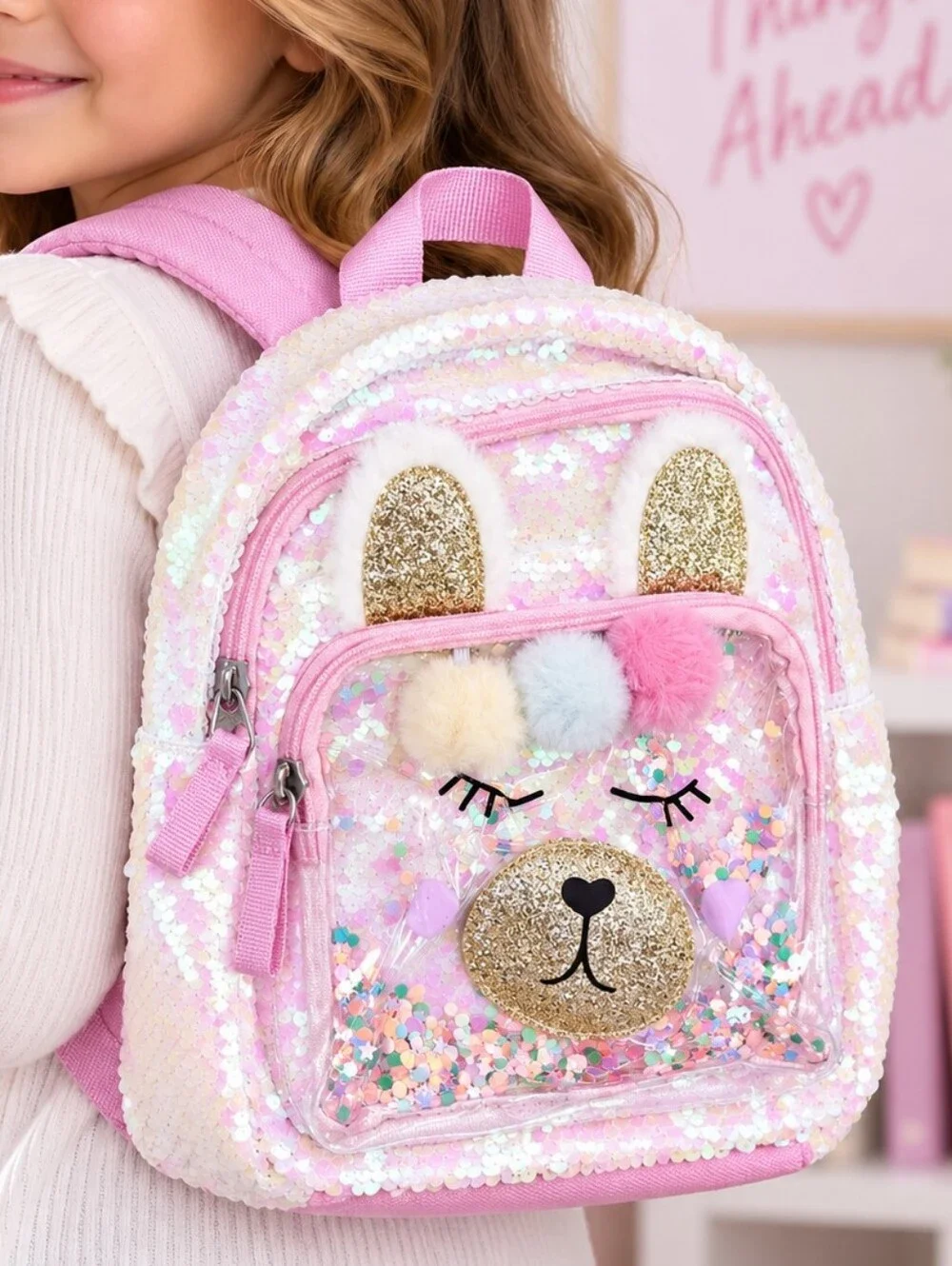 Cat & Jack Kids' Pink Sequin Bunny Backpack – New With Tags